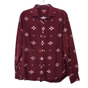 Arizona Men's Burgundy Tribal Gorpcore Campcore Casual Button Down Shirt Medium